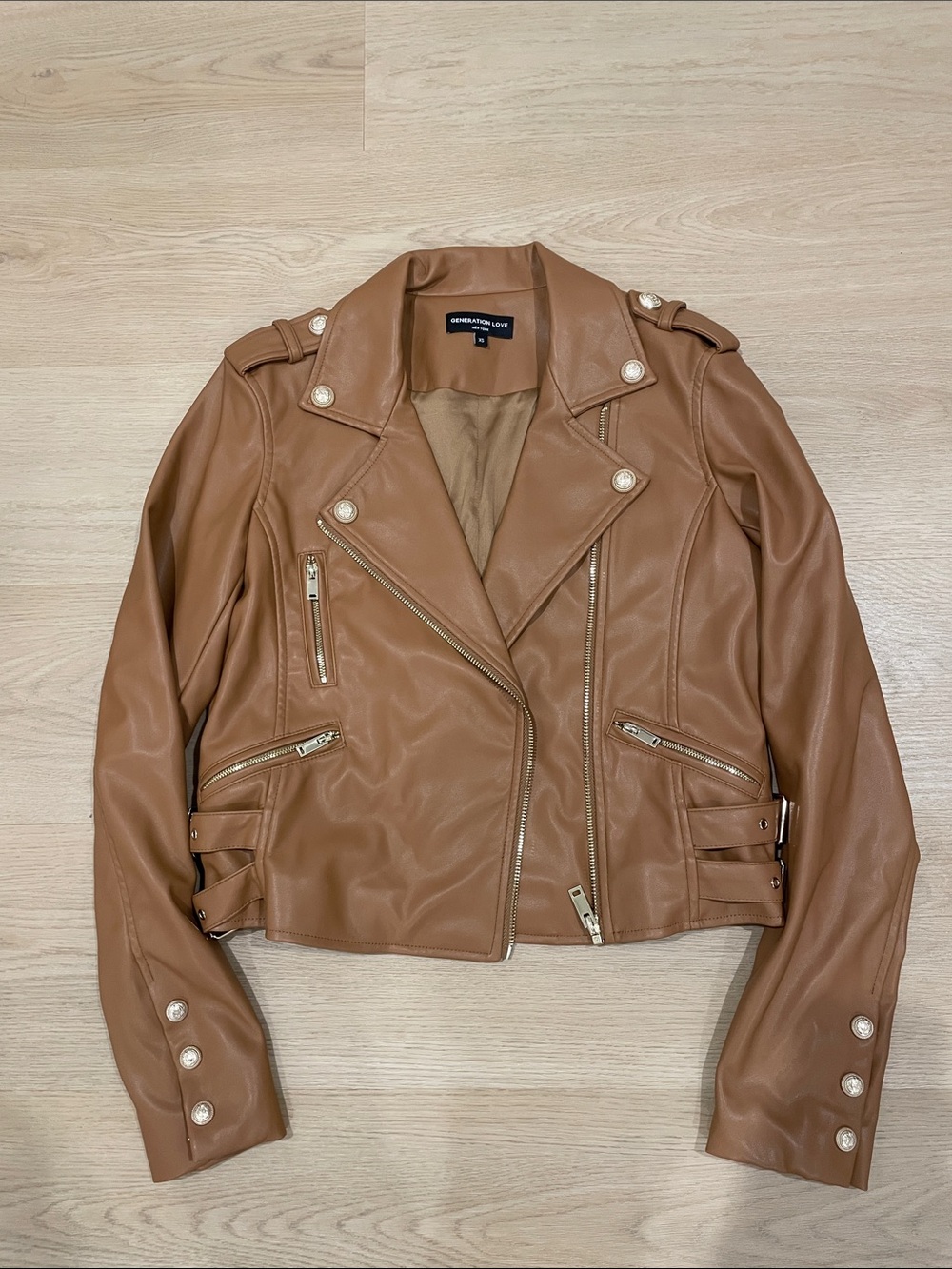 Generation Love Cropped Moto Jacket in Cognac